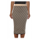 Elisabetta Franchi - Skirt in Two-Tone Logoed Pattern- Beige - Skirt - Made in Italy - Luxury Exclusive Collection