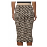 Elisabetta Franchi - Skirt in Two-Tone Logoed Pattern- Beige - Skirt - Made in Italy - Luxury Exclusive Collection