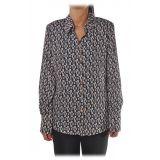 Elisabetta Franchi - Logo Patterned Shirt - White/Blue - Shirt - Made in Italy - Luxury Exclusive Collection