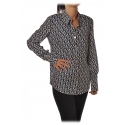 Elisabetta Franchi - Logo Patterned Shirt - White/Blue - Shirt - Made in Italy - Luxury Exclusive Collection