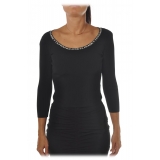 Elisabetta Franchi - Sweater with Logo Detail on the Neck - Black - Pullover - Made in Italy - Luxury Exclusive Collection