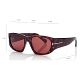 Tom Ford - Cyrille Sunglasses - Squadrati - Havana Scuro Bordeaux - FT0987 - Occhiali da Sole - Tom Ford Eyewear