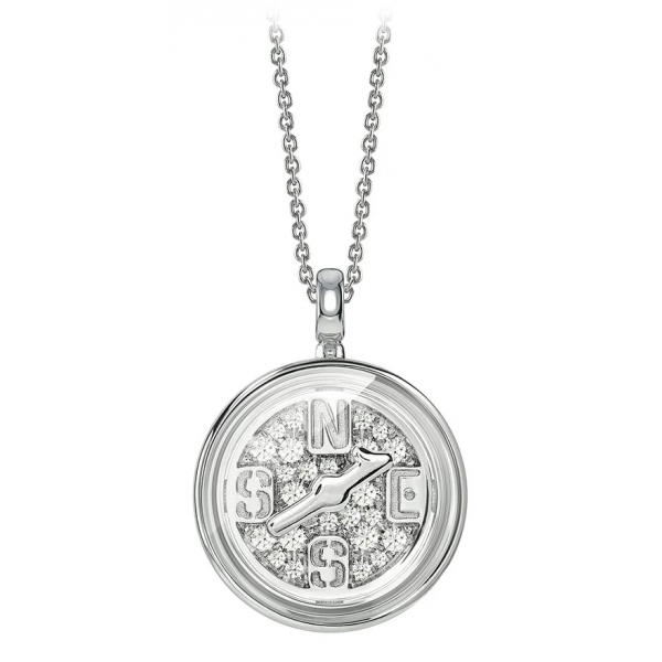 NESS1 - Compass Necklace 18kt White Gold and Diamonds - Time Collection - Handcrafted Necklace - High Quality Luxury