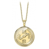 NESS1 - Compass Necklace 18kt Yellow Gold and Diamond - Time Collection - Handcrafted Necklace - High Quality Luxury