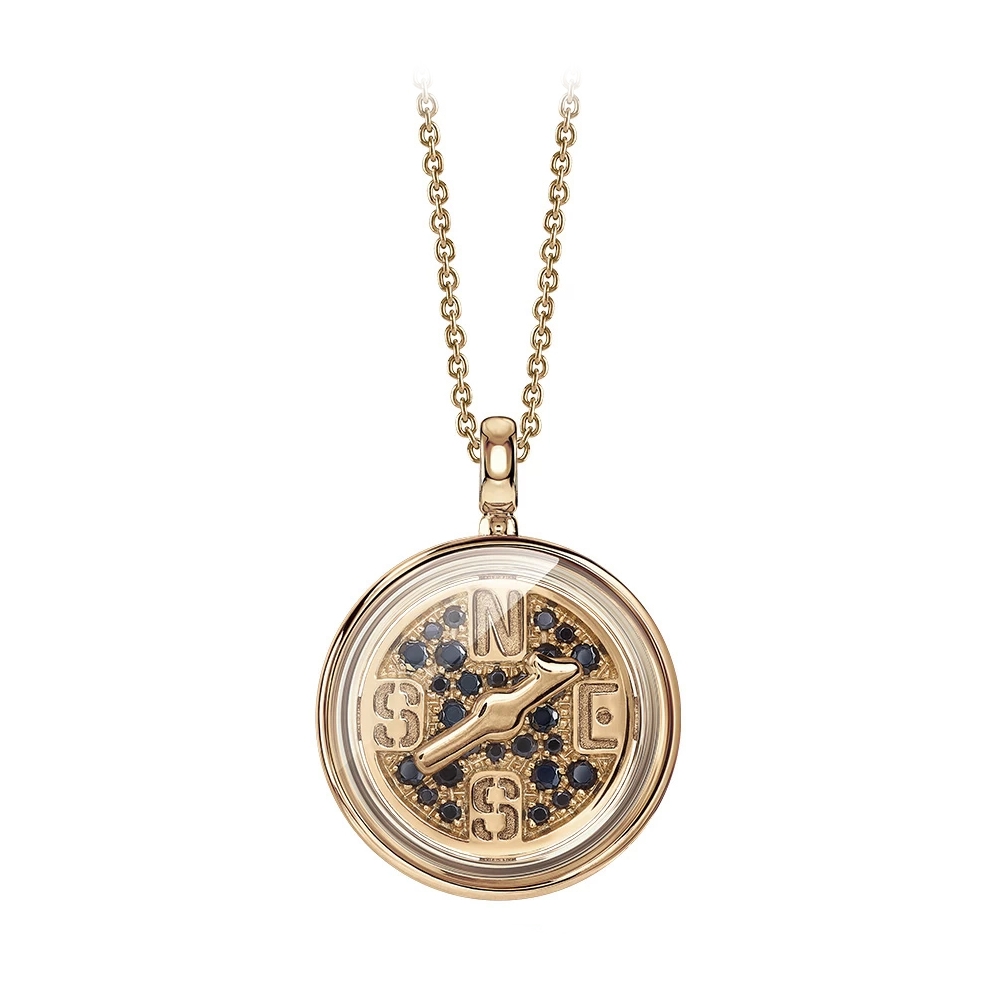 Engraved Compass Necklace With Semi-Precious Stone in 18K Rose Gold Plating  - MYKA