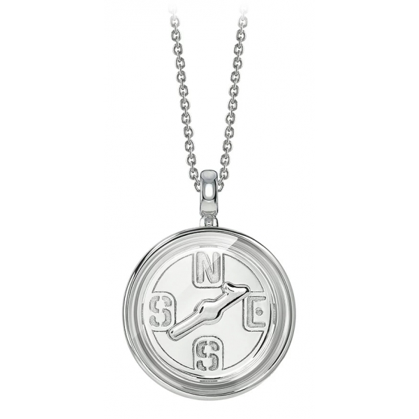 NESS1 - Compass Necklace 9kt White Gold and Diamond - Time Collection - Handcrafted Necklace - High Quality Luxury