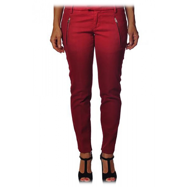 Dondup - Slim Fit Trousers with Zip Details - Red - Trousers - Luxury Exclusive Collection