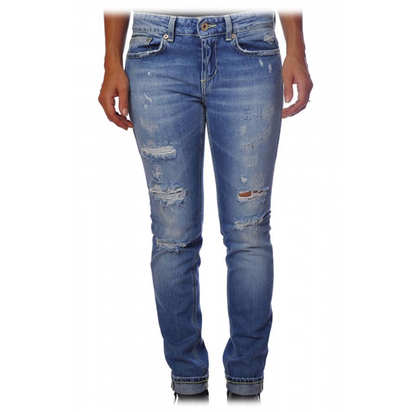Dondup - Monroe Model Jeans in Ruined Canvas - Blue - Trousers - Luxury Exclusive Collection