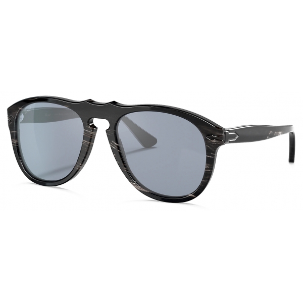 Persol - 649 Series - Horn - Nero Lucido / Azzurro Specchiato Argento - Occhiali da Sole - Persol Eyewear