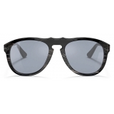 Persol - 649 Series - Horn - Nero Lucido / Azzurro Specchiato Argento - Occhiali da Sole - Persol Eyewear