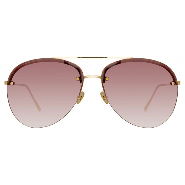 Linda Farrow - Dee Aviator Sunglasses in Light Gold and Burgundy - LFL1096C4SUN - Linda Farrow Eyewear