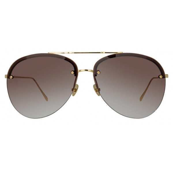 Linda Farrow - Dee Aviator Sunglasses in Light Gold and Grey - LFL1096C3SUN - Linda Farrow Eyewear