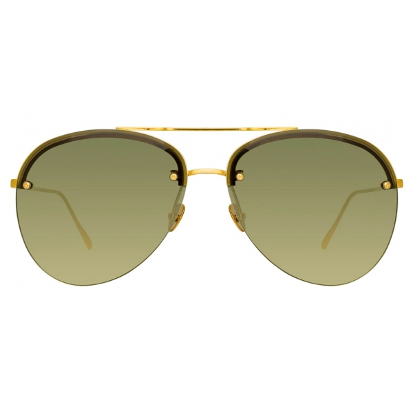 Linda Farrow - Dee Aviator Sunglasses in Yellow Gold and Green - LFL1096C2SUN - Linda Farrow Eyewear