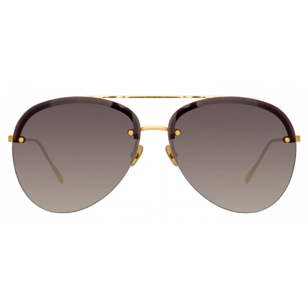 Linda Farrow - Dee Aviator Sunglasses in Yellow Gold and Grey - LFL1096C1SUN - Linda Farrow Eyewear