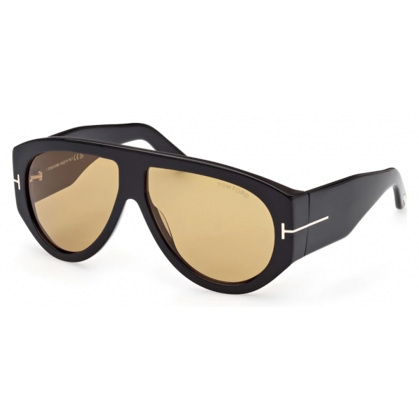 Tom Ford - Bronson Sunglasses - Occhiali Pilota - Nero Lucido Marrone - FT1044 - Occhiali da Sole - Tom Ford Eyewear