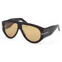 Tom Ford - Bronson Sunglasses - Occhiali Pilota - Nero Lucido Marrone - FT1044 - Occhiali da Sole - Tom Ford Eyewear