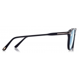 Tom Ford - Blue Block Round Opticals Clip on Sun Optical Glasses - Nero - FT5823-HB - Occhiali da Vista - Tom Ford Eyewear
