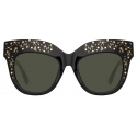 Linda Farrow - Dunaway Oversized Sunglasses in Sparkled Black - LFL1049C10SUN - Linda Farrow Eyewear