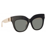 Linda Farrow - Occhiali da Sole Oversized Dunaway in Nero e Crema - LFL1049C8SUN - Linda Farrow Eyewear