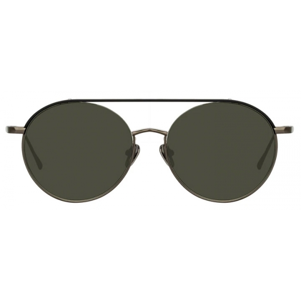 Linda Farrow - Dustin Round Sunglasses in Black and Nickel - Linda Farrow Eyewear