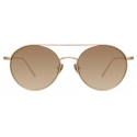 Linda Farrow - Dustin Round Sunglasses in Light Gold and Mocha - Linda Farrow Eyewear