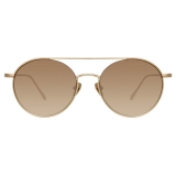 Linda Farrow - Dustin Round Sunglasses in Light Gold and Mocha - Linda Farrow Eyewear