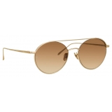 Linda Farrow - Dustin Round Sunglasses in Light Gold and Mocha - Linda Farrow Eyewear