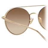 Linda Farrow - Dustin Round Sunglasses in Light Gold and Mocha - Linda Farrow Eyewear