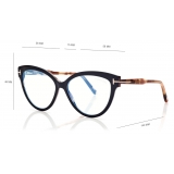 Tom Ford - Blue Block - Occhiali da Vista Cat-Eye - Nero Marrone - FT5763-B - Occhiali da Vista - Tom Ford Eyewear
