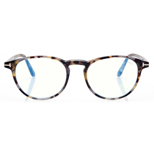 Tom Ford - Blue Block Round Optical Glasses - Occhiali da Vista Rotondi - Havana Chiaro - FT5803-B - Occhiali da Vista -