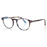 Tom Ford - Blue Block Round Optical Glasses - Occhiali da Vista Rotondi - Havana Chiaro - FT5803-B - Occhiali da Vista -