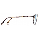 Tom Ford - Blue Block Round Optical Glasses - Occhiali da Vista Rotondi - Havana Chiaro - FT5803-B - Occhiali da Vista -