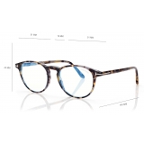 Tom Ford - Blue Block Round Optical Glasses - Occhiali da Vista Rotondi - Havana Chiaro - FT5803-B - Occhiali da Vista -