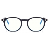 Tom Ford - Blue Block  - Occhiali da Vista Rotondi con clip - Nero - FT5823-HB - Occhiali da Vista - Tom Ford Eyewear