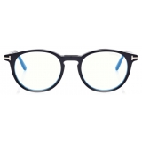 Tom Ford - Blue Block Round Opticals Clip on Sun Optical Glasses - - Black - FT5823-HB - Optical Glasses - Tom Ford Eyewear