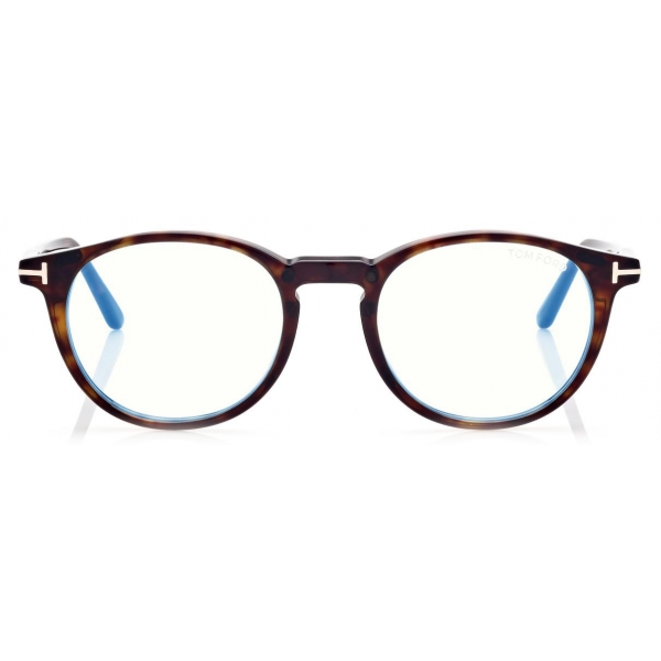 Tom Ford - Blue Block Round Opticals Clip on Sun Optical Glasses - Dark Havana - FT5823-HB - Optical Glasses - Tom Ford Eyewear