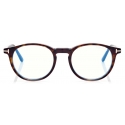 Tom Ford - Blue Block - Occhiali da Vista Rotondi con clip - Havana Scuro - FT5823-HB - Occhiali da Vista - Tom Ford Eyewear