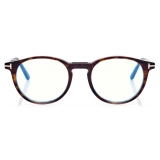 Tom Ford - Blue Block - Occhiali da Vista Rotondi con clip - Havana Scuro - FT5823-HB - Occhiali da Vista - Tom Ford Eyewear