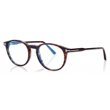 Tom Ford - Blue Block - Occhiali da Vista Rotondi con clip - Havana Scuro - FT5823-HB - Occhiali da Vista - Tom Ford Eyewear