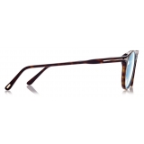 Tom Ford - Blue Block - Occhiali da Vista Rotondi con clip - Havana Scuro - FT5823-HB - Occhiali da Vista - Tom Ford Eyewear