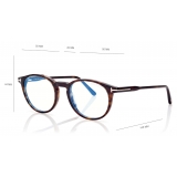 Tom Ford - Blue Block - Occhiali da Vista Rotondi con clip - Havana Scuro - FT5823-HB - Occhiali da Vista - Tom Ford Eyewear