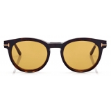 Tom Ford - Blue Block - Occhiali da Vista Rotondi con clip - Havana Scuro - FT5823-HB - Occhiali da Vista - Tom Ford Eyewear