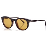 Tom Ford - Blue Block - Occhiali da Vista Rotondi con clip - Havana Scuro - FT5823-HB - Occhiali da Vista - Tom Ford Eyewear