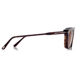 Tom Ford - Blue Block - Occhiali da Vista Rotondi con clip - Havana Scuro - FT5823-HB - Occhiali da Vista - Tom Ford Eyewear