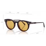 Tom Ford - Blue Block - Occhiali da Vista Rotondi con clip - Havana Scuro - FT5823-HB - Occhiali da Vista - Tom Ford Eyewear