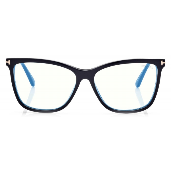 Tom Ford - Blue Block Soft Cat Eye Opticals Clip on Sun Optical Glasses - Black - FT5824-B - Optical Glasses - Tom Ford Eyewear