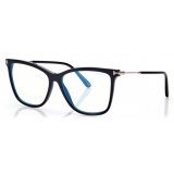 Tom Ford - Blue Block Soft Cat Eye - Occhiali da Vista Rotondi - Nero - FT5824-B - Occhiali da Vista - Tom Ford Eyewear