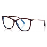 Tom Ford - Blue Block Soft Cat Eye - Occhiali da Vista Rotondi - Havana Scuro - FT5824-B - Occhiali da Vista - Tom Ford Eyewear