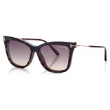 Tom Ford - Blue Block Soft Cat Eye Opticals Clip on Sun - Dark Havana - FT5824-B - Optical Glasses - Tom Ford Eyewear