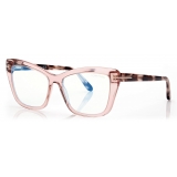 Tom Ford - Blue Block - Occhiali da Vista Cat Eye - Bianco Rosa Ghiaccio - FT5826-B - Occhiali da Vista - Tom Ford Eyewear